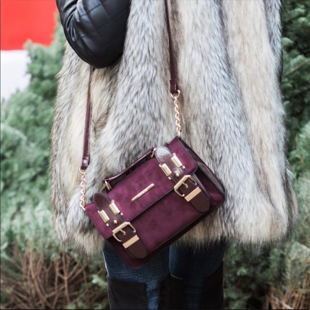 Faux suede and leather hand bag